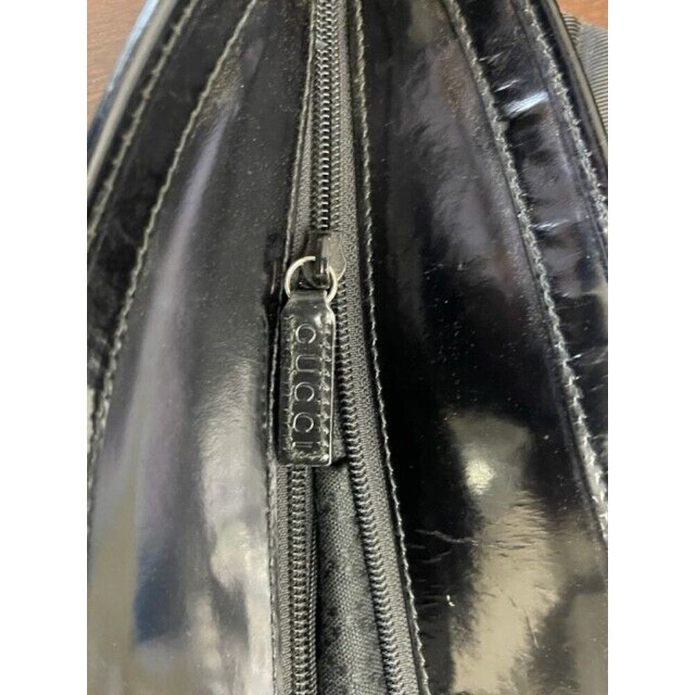 GUCCI Black Nylon Patent Tote Handbag Purse Women Laptop Business Overnight Hobo - Picture 8 of 15